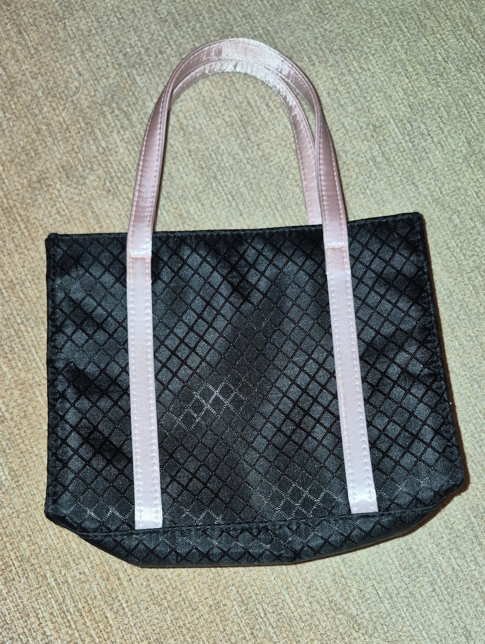 Victoria's Secret Black Quilted Tote with Pale Pink Handles